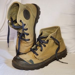 Size 8 Palladium Hightop Boots Canvas Womens Tan Khaki Green Faded